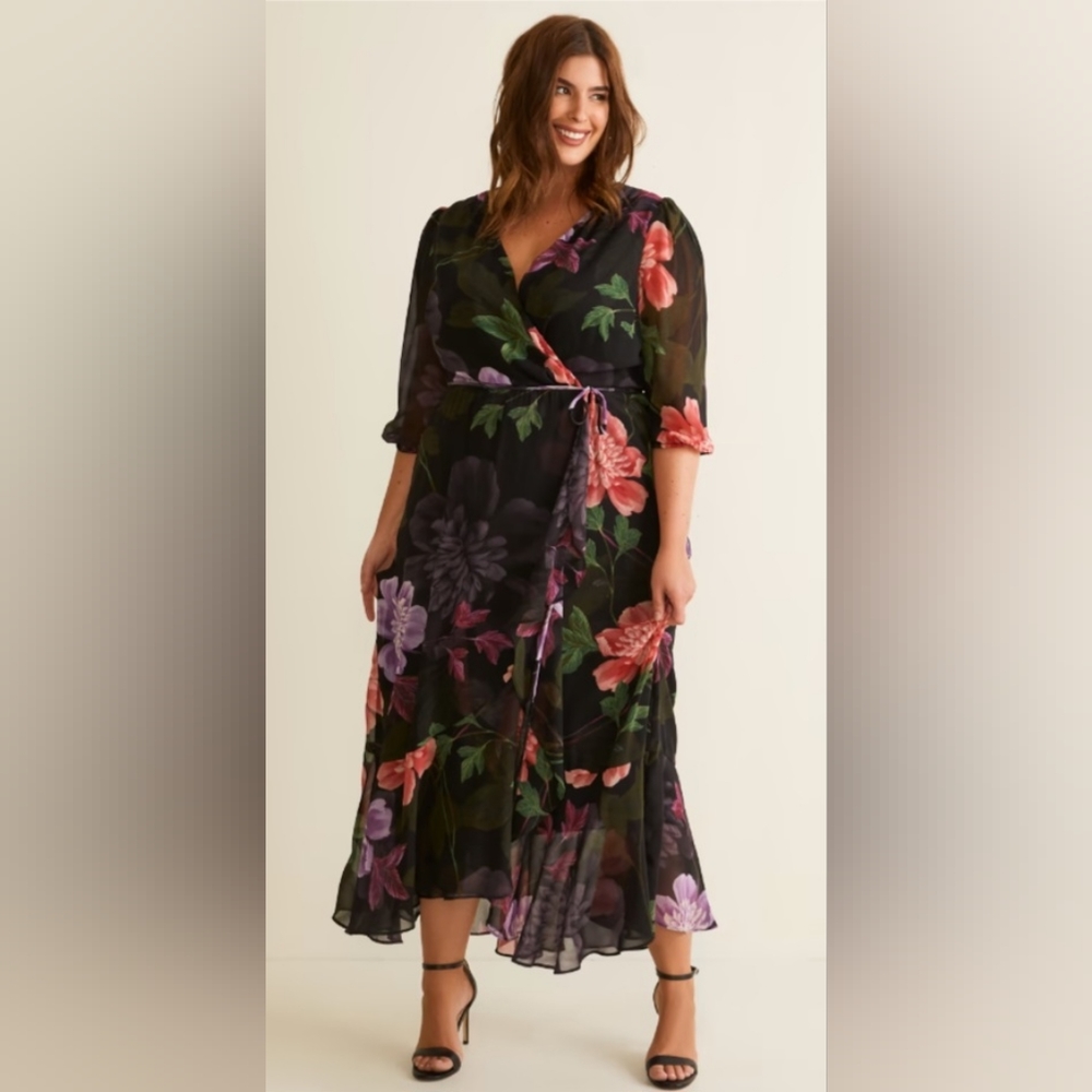 NWT Floral Faux Wrap Maxi Dress 20W